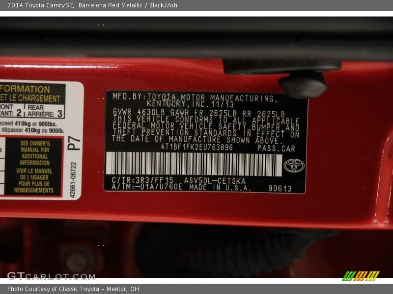 Barcelona Red Metallic / Black/Ash 2014 Toyota Camry SE