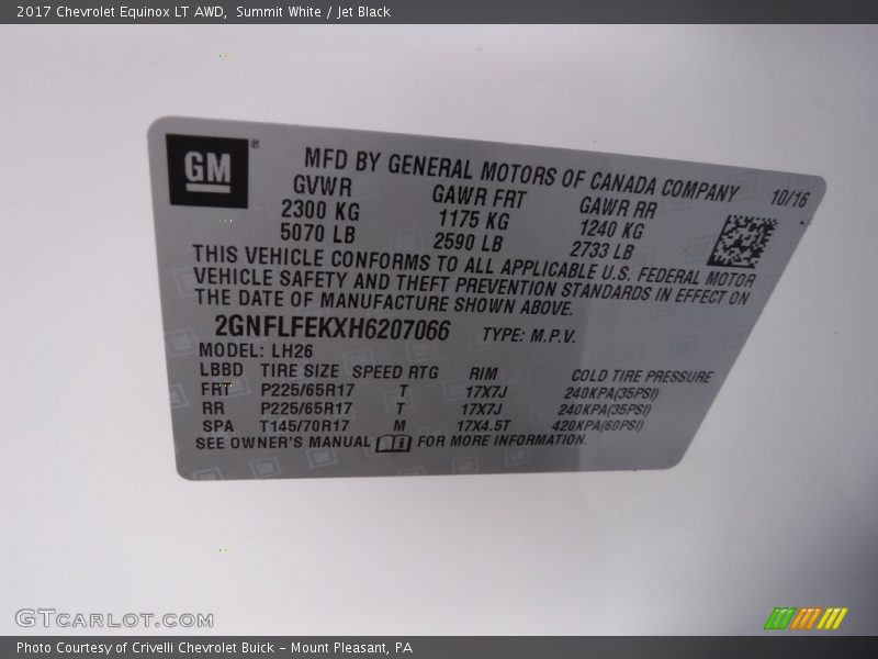 Summit White / Jet Black 2017 Chevrolet Equinox LT AWD