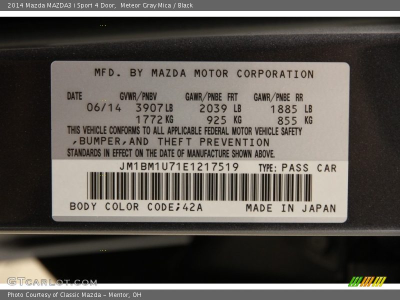 Meteor Gray Mica / Black 2014 Mazda MAZDA3 i Sport 4 Door