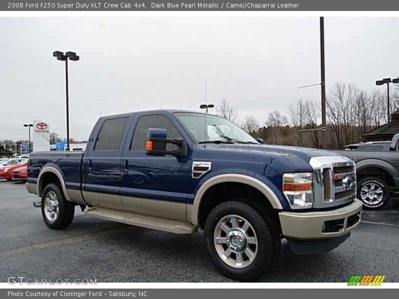 Dark Blue Pearl Metallic / Camel/Chaparral Leather 2008 Ford F250 Super Duty XLT Crew Cab 4x4