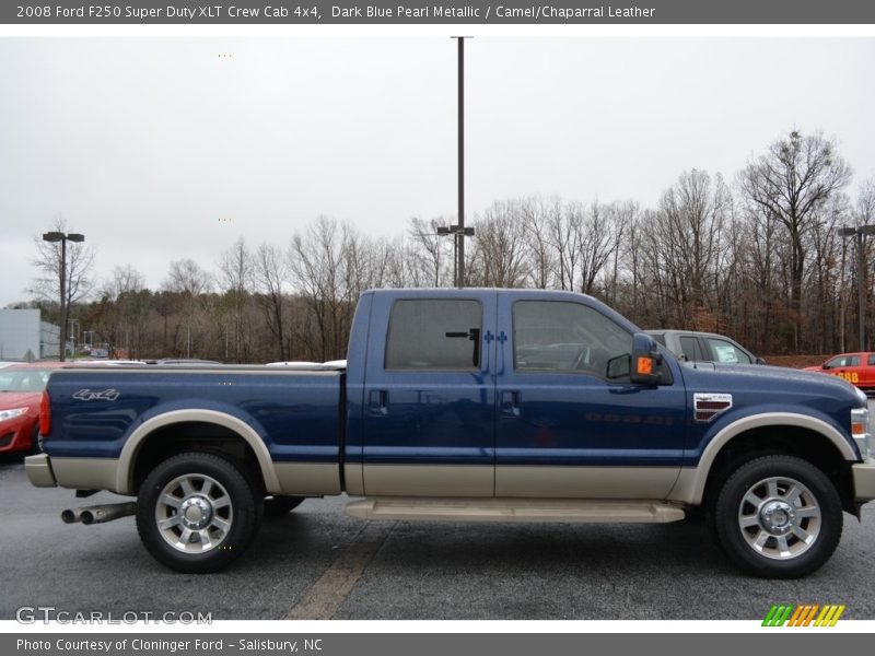 Dark Blue Pearl Metallic / Camel/Chaparral Leather 2008 Ford F250 Super Duty XLT Crew Cab 4x4