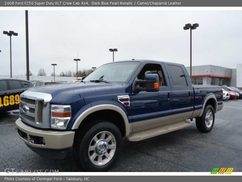 Dark Blue Pearl Metallic / Camel/Chaparral Leather 2008 Ford F250 Super Duty XLT Crew Cab 4x4