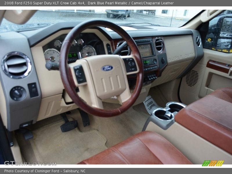 Dark Blue Pearl Metallic / Camel/Chaparral Leather 2008 Ford F250 Super Duty XLT Crew Cab 4x4
