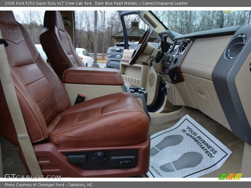 Dark Blue Pearl Metallic / Camel/Chaparral Leather 2008 Ford F250 Super Duty XLT Crew Cab 4x4