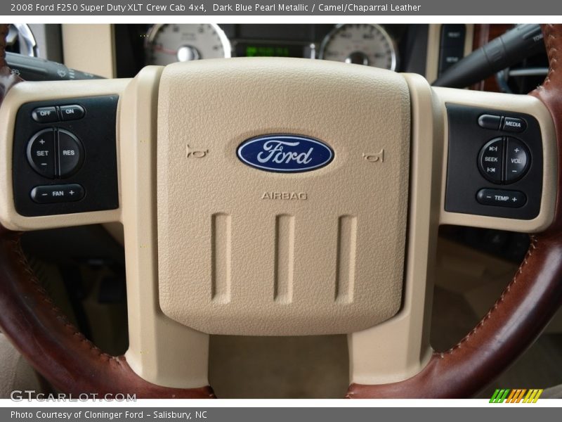 Dark Blue Pearl Metallic / Camel/Chaparral Leather 2008 Ford F250 Super Duty XLT Crew Cab 4x4