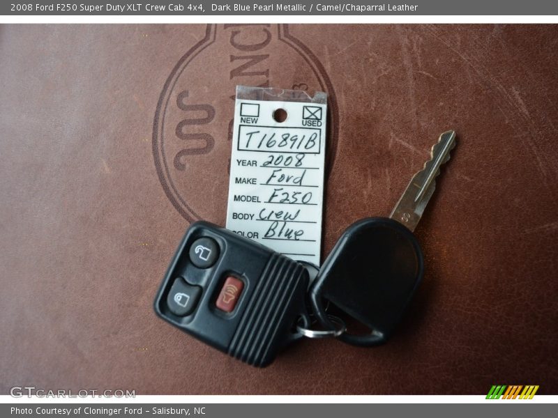 Dark Blue Pearl Metallic / Camel/Chaparral Leather 2008 Ford F250 Super Duty XLT Crew Cab 4x4