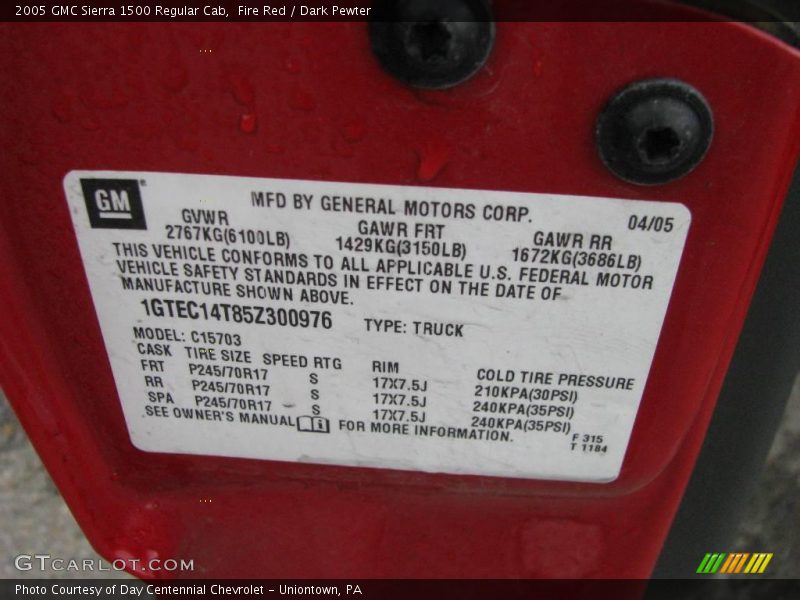 Fire Red / Dark Pewter 2005 GMC Sierra 1500 Regular Cab