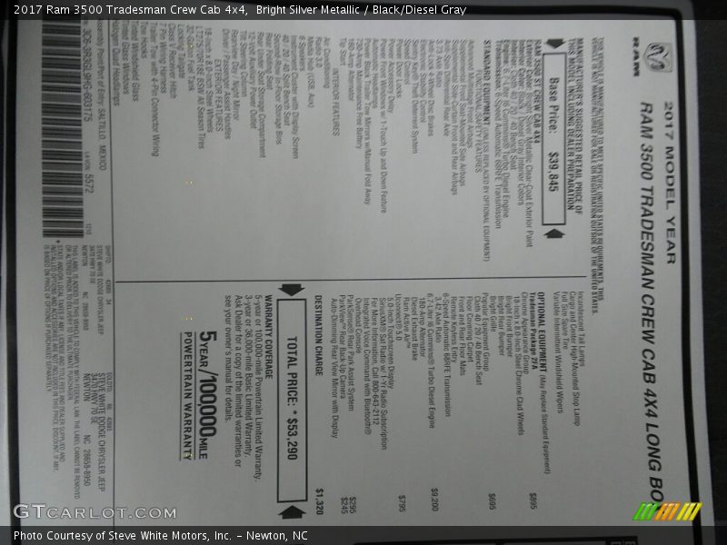 Bright Silver Metallic / Black/Diesel Gray 2017 Ram 3500 Tradesman Crew Cab 4x4