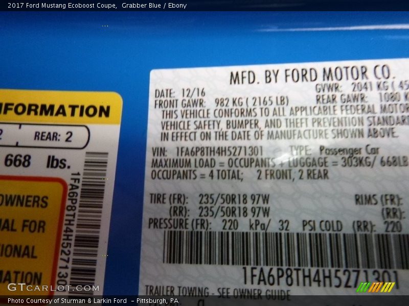 Grabber Blue / Ebony 2017 Ford Mustang Ecoboost Coupe