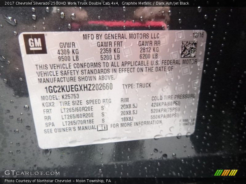Graphite Metallic / Dark Ash/Jet Black 2017 Chevrolet Silverado 2500HD Work Truck Double Cab 4x4