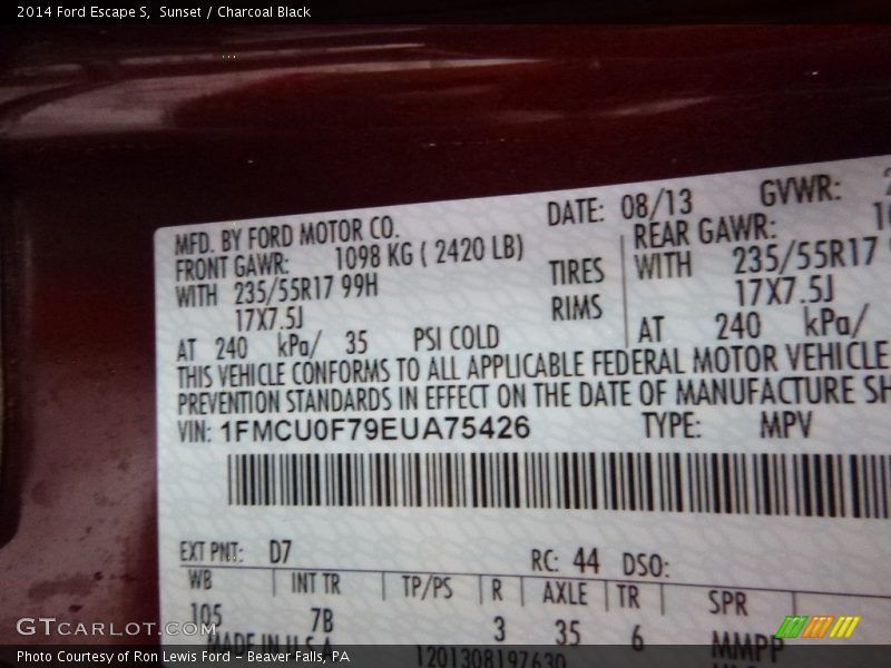 Sunset / Charcoal Black 2014 Ford Escape S