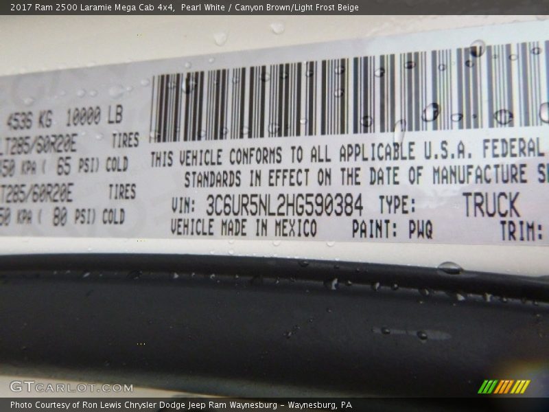 Pearl White / Canyon Brown/Light Frost Beige 2017 Ram 2500 Laramie Mega Cab 4x4
