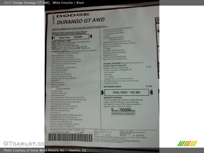 White Knuckle / Black 2017 Dodge Durango GT AWD