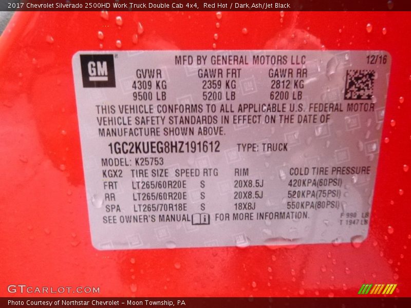 Red Hot / Dark Ash/Jet Black 2017 Chevrolet Silverado 2500HD Work Truck Double Cab 4x4