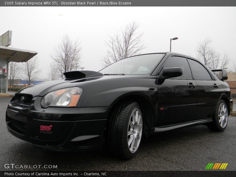 Obsidian Black Pearl / Black/Blue Ecsaine 2005 Subaru Impreza WRX STi