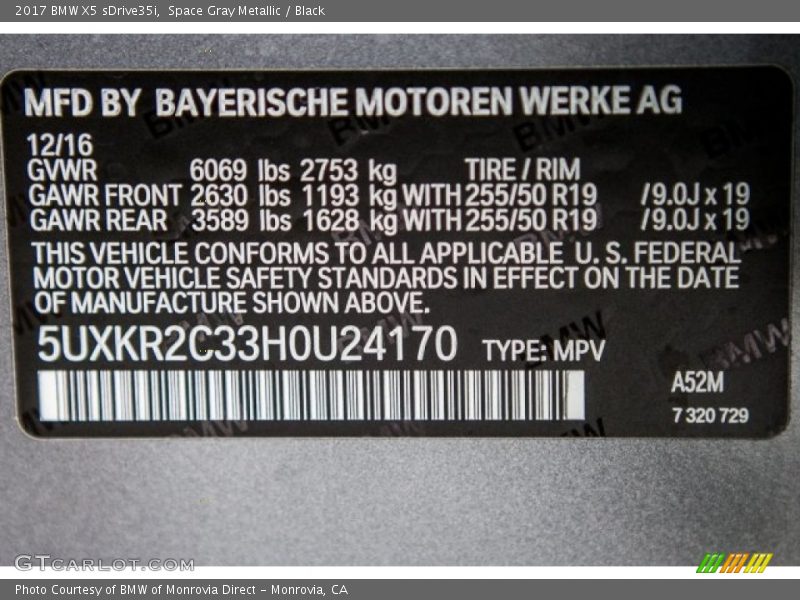 Space Gray Metallic / Black 2017 BMW X5 sDrive35i