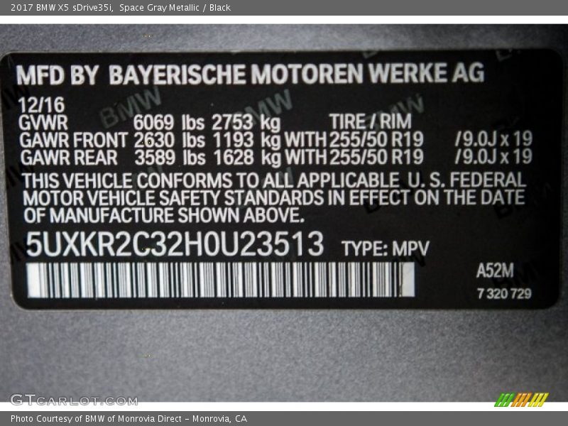 Space Gray Metallic / Black 2017 BMW X5 sDrive35i