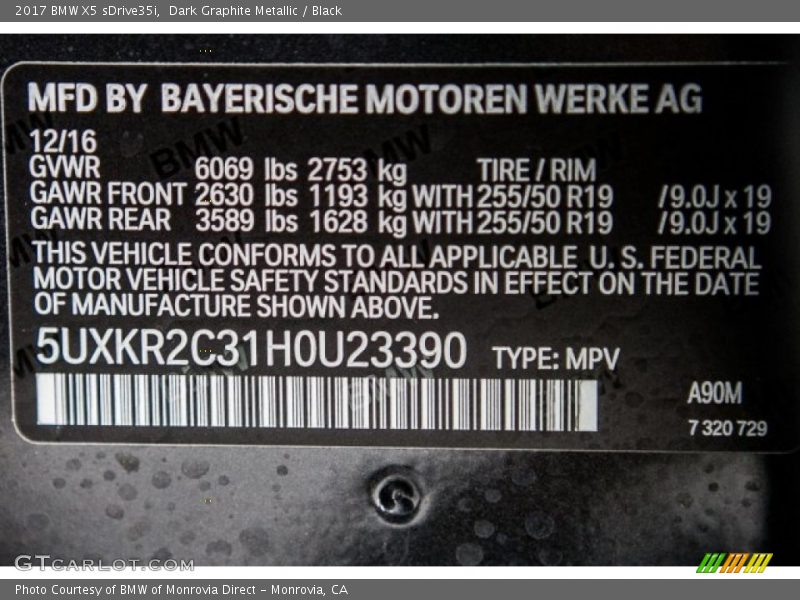 Dark Graphite Metallic / Black 2017 BMW X5 sDrive35i