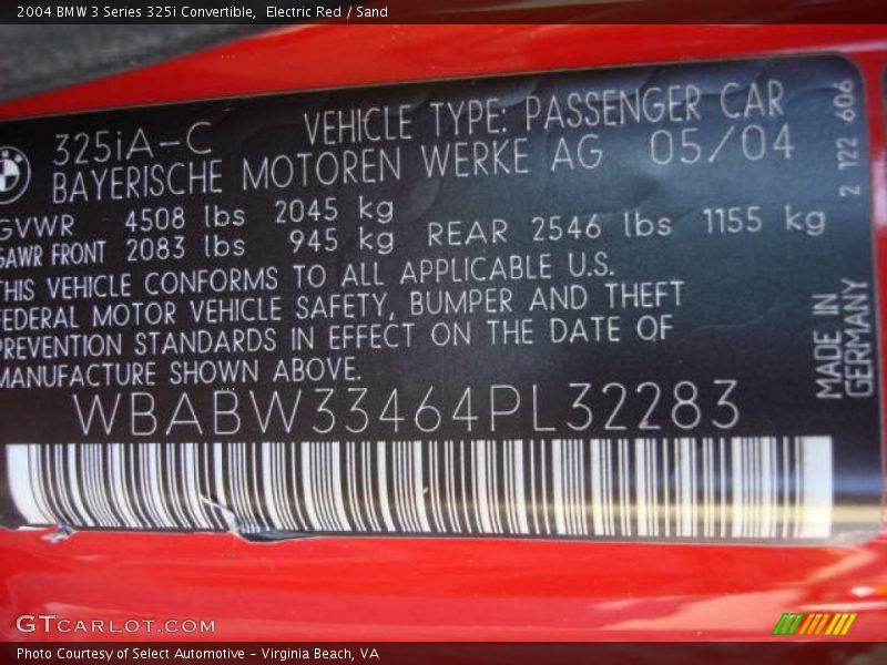 Electric Red / Sand 2004 BMW 3 Series 325i Convertible