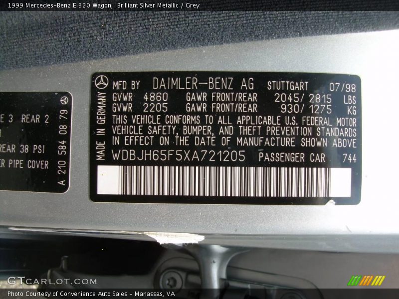 Brilliant Silver Metallic / Grey 1999 Mercedes-Benz E 320 Wagon