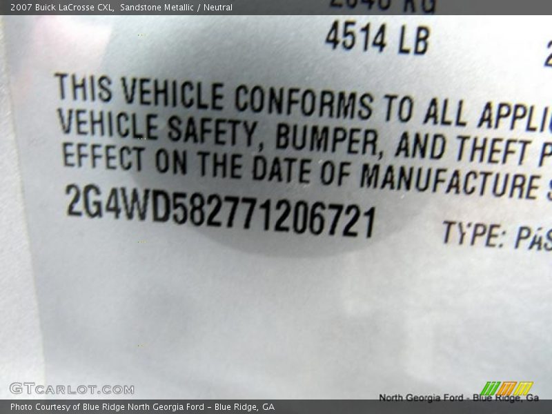 Sandstone Metallic / Neutral 2007 Buick LaCrosse CXL