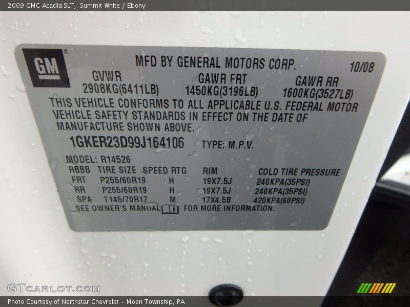 Summit White / Ebony 2009 GMC Acadia SLT