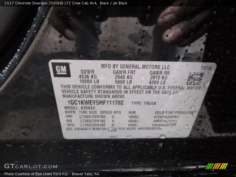Black / Jet Black 2017 Chevrolet Silverado 2500HD LTZ Crew Cab 4x4