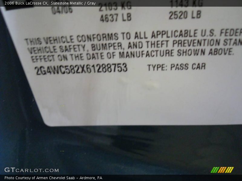 Slatestone Metallic / Gray 2006 Buick LaCrosse CX