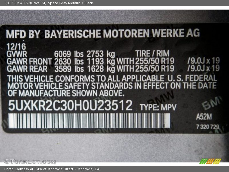 Space Gray Metallic / Black 2017 BMW X5 sDrive35i