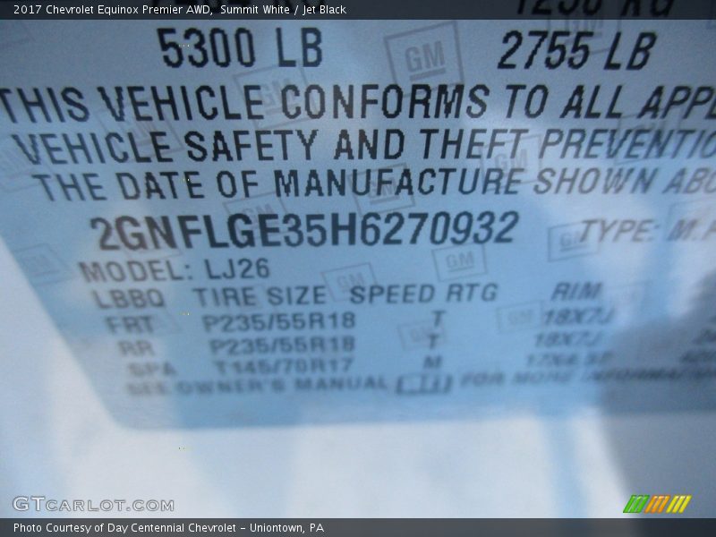 Summit White / Jet Black 2017 Chevrolet Equinox Premier AWD