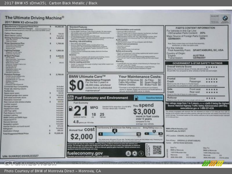 Carbon Black Metallic / Black 2017 BMW X5 sDrive35i