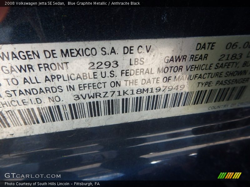 Blue Graphite Metallic / Anthracite Black 2008 Volkswagen Jetta SE Sedan