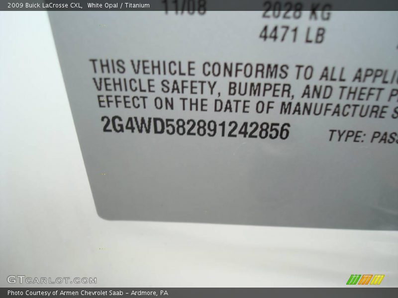 White Opal / Titanium 2009 Buick LaCrosse CXL