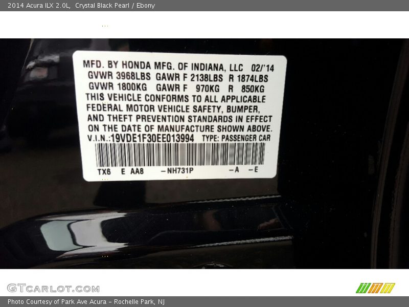 Crystal Black Pearl / Ebony 2014 Acura ILX 2.0L