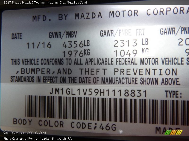 Machine Gray Metallic / Sand 2017 Mazda Mazda6 Touring