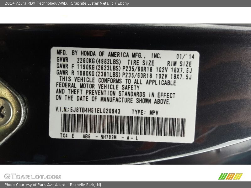 Graphite Luster Metallic / Ebony 2014 Acura RDX Technology AWD