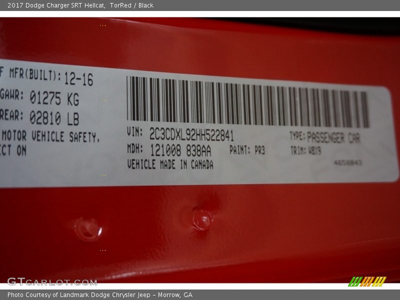 2017 Charger SRT Hellcat TorRed Color Code PR3