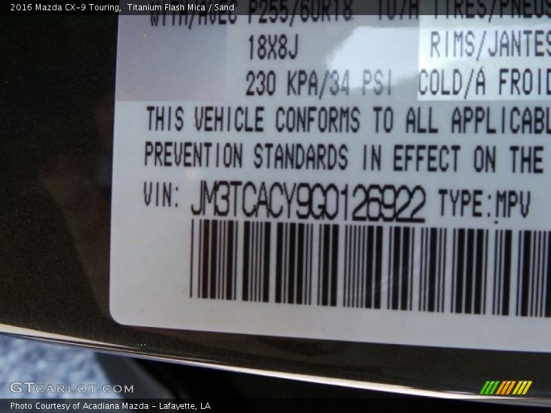 Titanium Flash Mica / Sand 2016 Mazda CX-9 Touring