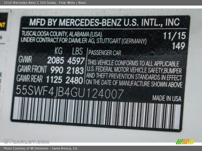 Polar White / Black 2016 Mercedes-Benz C 300 Sedan