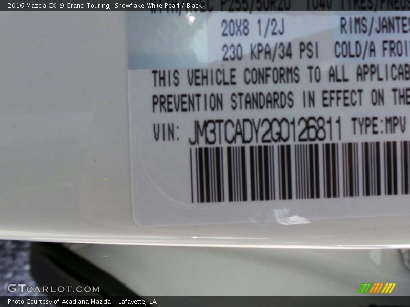 Snowflake White Pearl / Black 2016 Mazda CX-9 Grand Touring