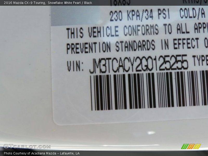 Snowflake White Pearl / Black 2016 Mazda CX-9 Touring
