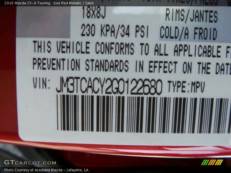 Soul Red Metallic / Sand 2016 Mazda CX-9 Touring