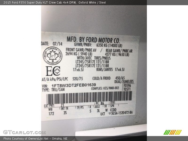 Oxford White / Steel 2015 Ford F350 Super Duty XLT Crew Cab 4x4 DRW