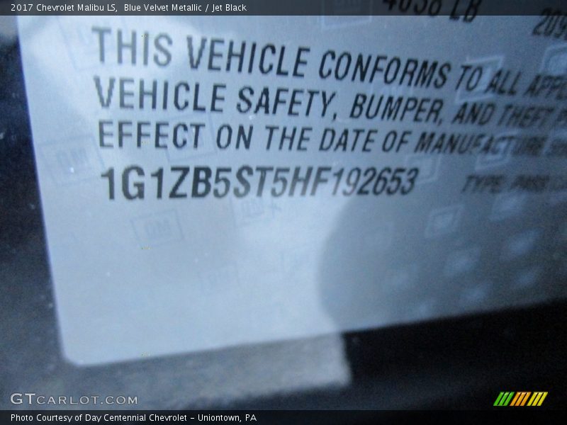 Blue Velvet Metallic / Jet Black 2017 Chevrolet Malibu LS