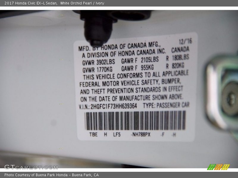 White Orchid Pearl / Ivory 2017 Honda Civic EX-L Sedan