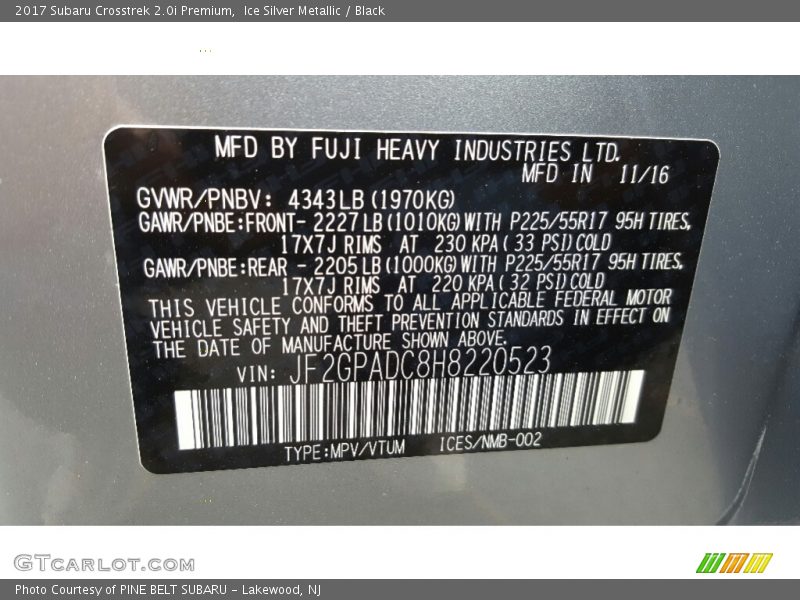 Ice Silver Metallic / Black 2017 Subaru Crosstrek 2.0i Premium