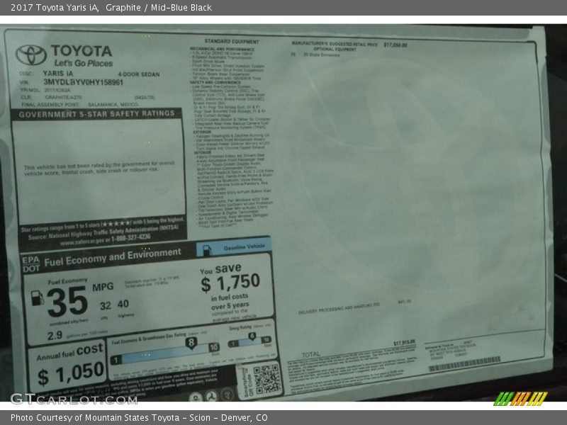 Graphite / Mid-Blue Black 2017 Toyota Yaris iA