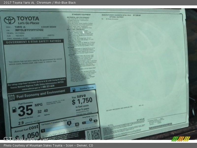 Chromium / Mid-Blue Black 2017 Toyota Yaris iA