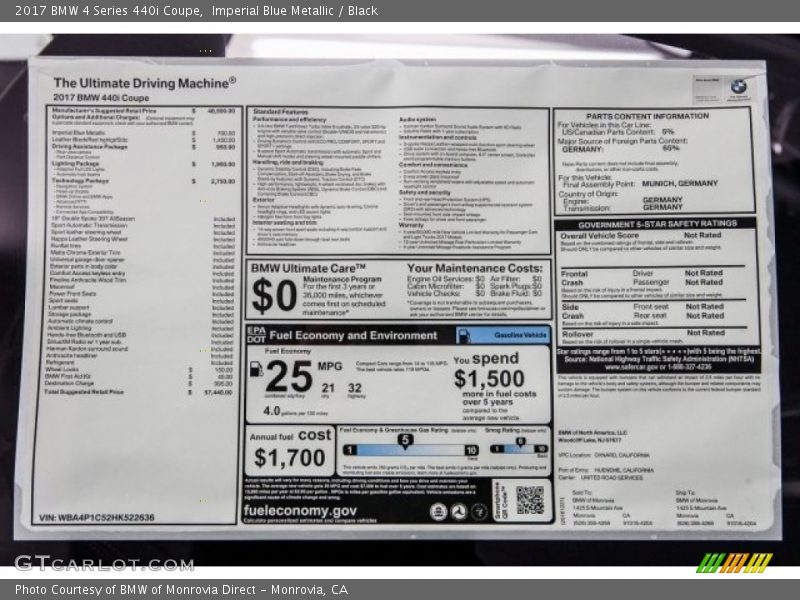 Imperial Blue Metallic / Black 2017 BMW 4 Series 440i Coupe