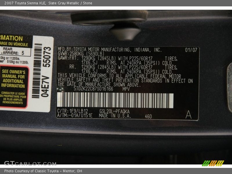 Slate Gray Metallic / Stone 2007 Toyota Sienna XLE